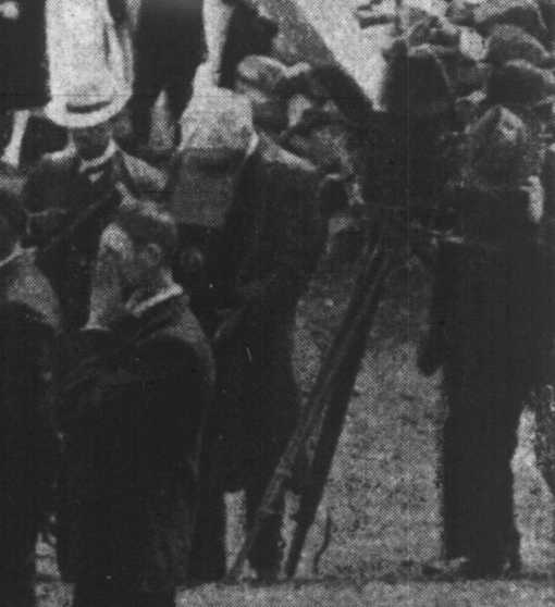 Close-up from the scene when Lord Denman was laying the first foundation stone